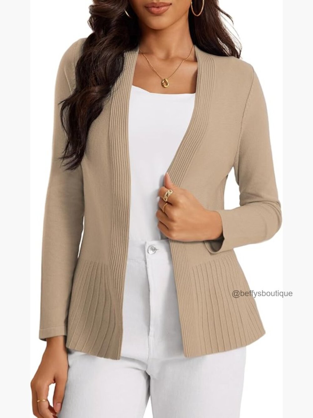 Long Sleeve Rib Knit Open Front Cardigan Sweater Women's Casual Draped